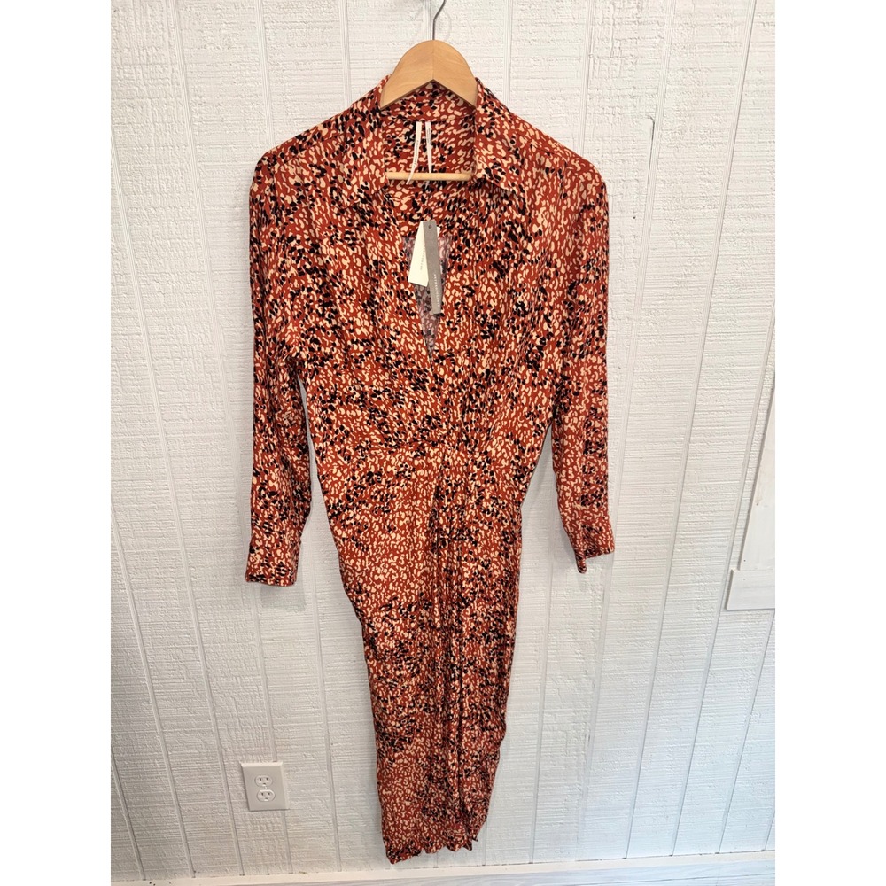 Anthropologie Faux Wrap Midi Dress Terracotta Abstract Twist Front Small NWT